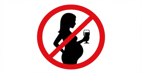 Crossed-out pregnant woman symbol indicating no alcohol during pregnancy